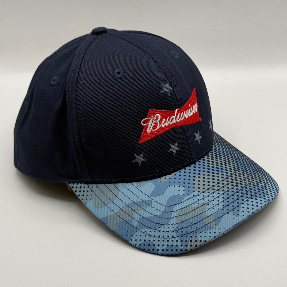 Budweiser Folds of Honor Snapback Hat Navy Blue Camo Stars Quake City Caps OSFM
